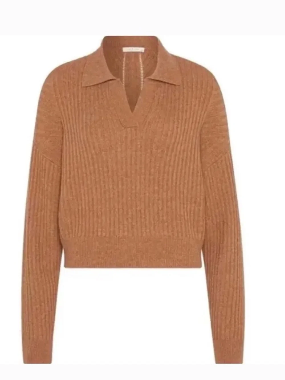 Rag & Bone Maxine Ribbed Polo Sweater Camel Merino Wool Blend M
